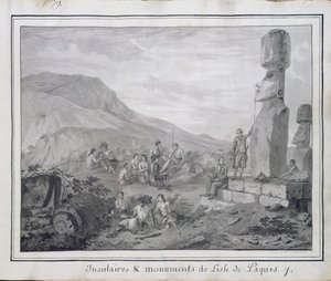 Islanders and Monuments of Easter Island, 1786 (wc og blæk på papir) (se også BAL 72648)